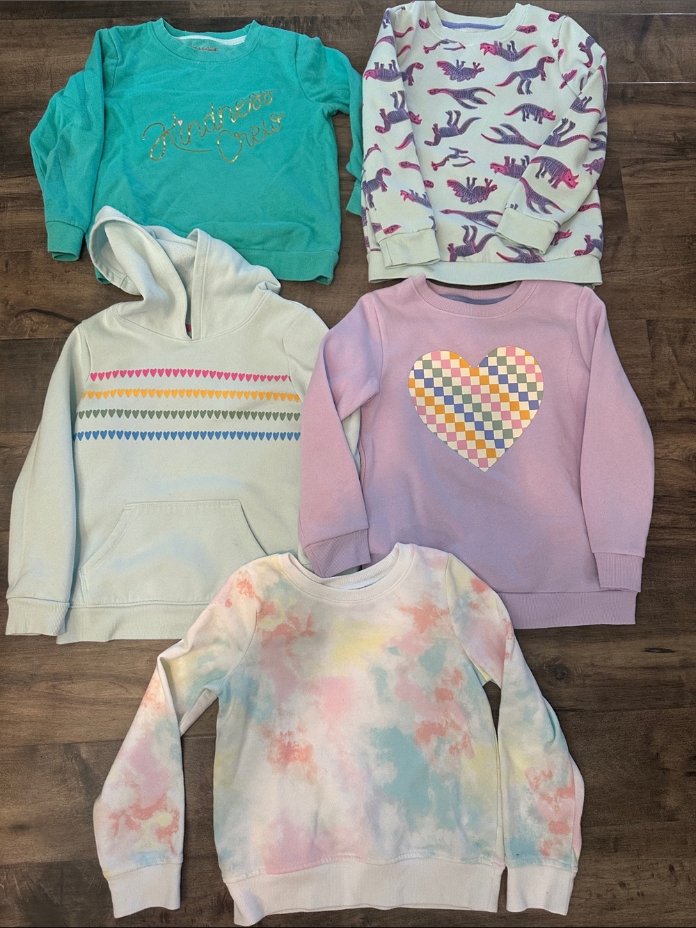 5 pullover Girls Pastel Sweatshirt Bundle - Lavender, Mint, Cream, Teal, Tie-Dye